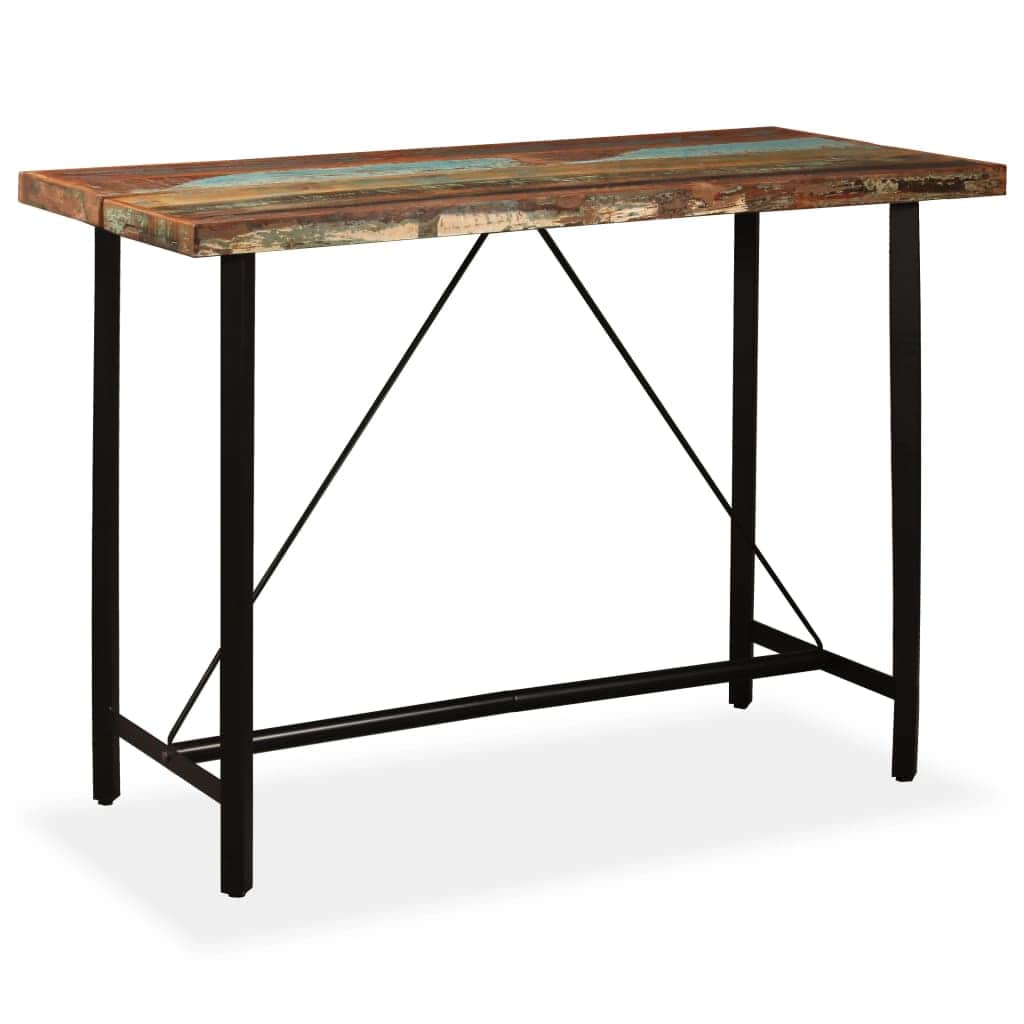 7 Piece Bar Set Solid Reclaimed Wood, Genuine Leather & Canvas