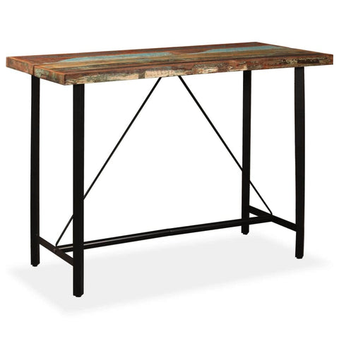7 Piece Bar Set Solid Reclaimed Wood, Genuine Leather & Canvas