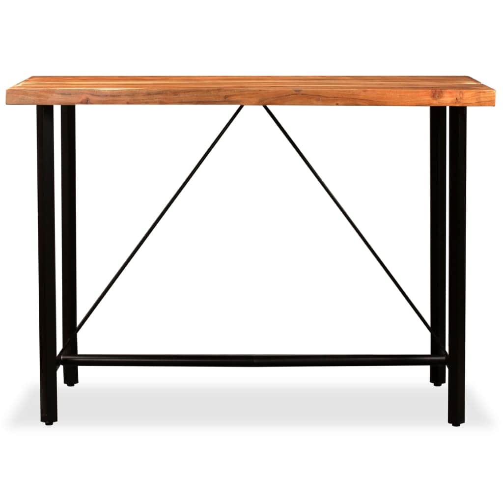 7 Piece Bar Set Solid Sheesham Wood, Genuine Leather & Canvas