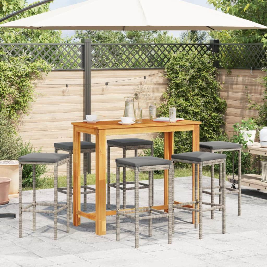 7 Piece Garden Bar Set Grey Solid Wood Acacia | Wood finish