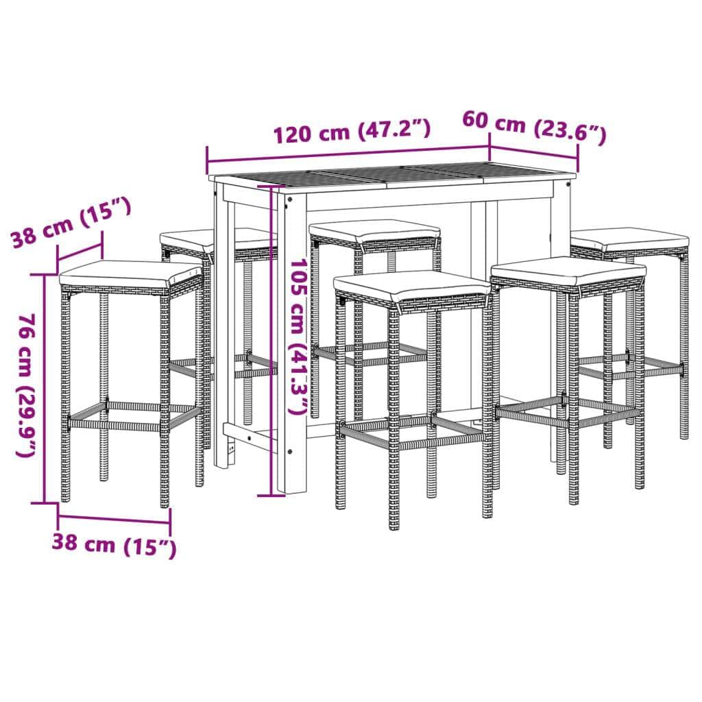 7 Piece Garden Bar Set Grey Solid Wood Acacia with Outdoor Outdoor Furniture Sets
