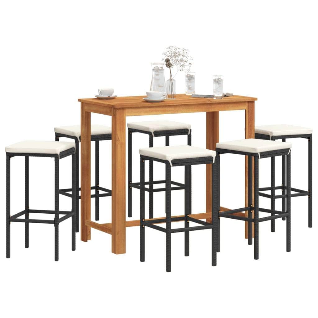 7 Piece Garden Bar Set Grey Solid Wood Acacia with Grey colour