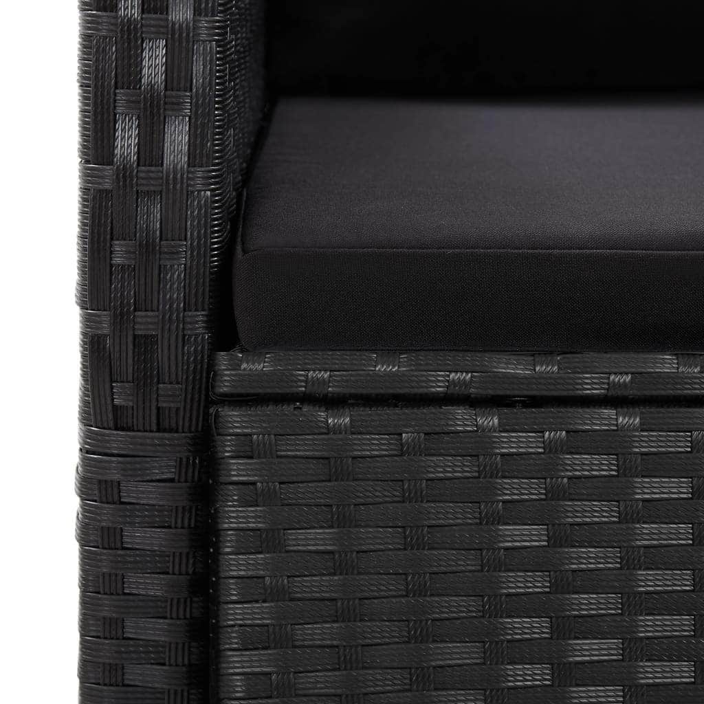 7 Piece Garden Dining Set with Cushions Black Poly Rattan