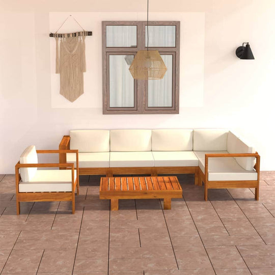 7-Piece Garden Lounge Set with Cream White Cushions Acacia