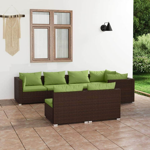 7 Piece Garden Lounge Set with Cushions Poly Rattan