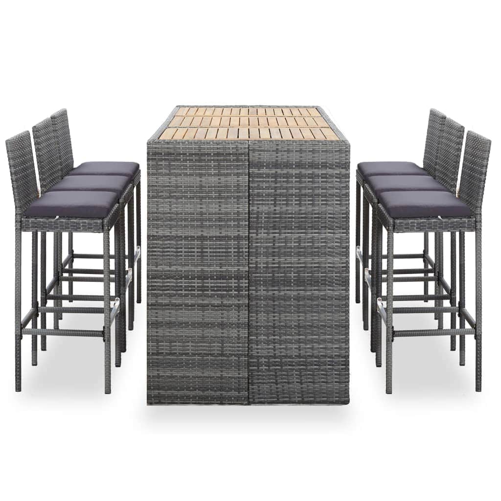 7 Piece Outdoor Bar Set with Cushions Poly Rattan Grey