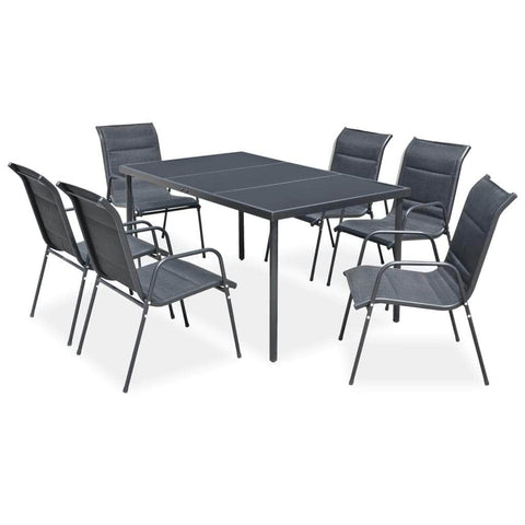 7 Piece Outdoor Dining Set Steel Black