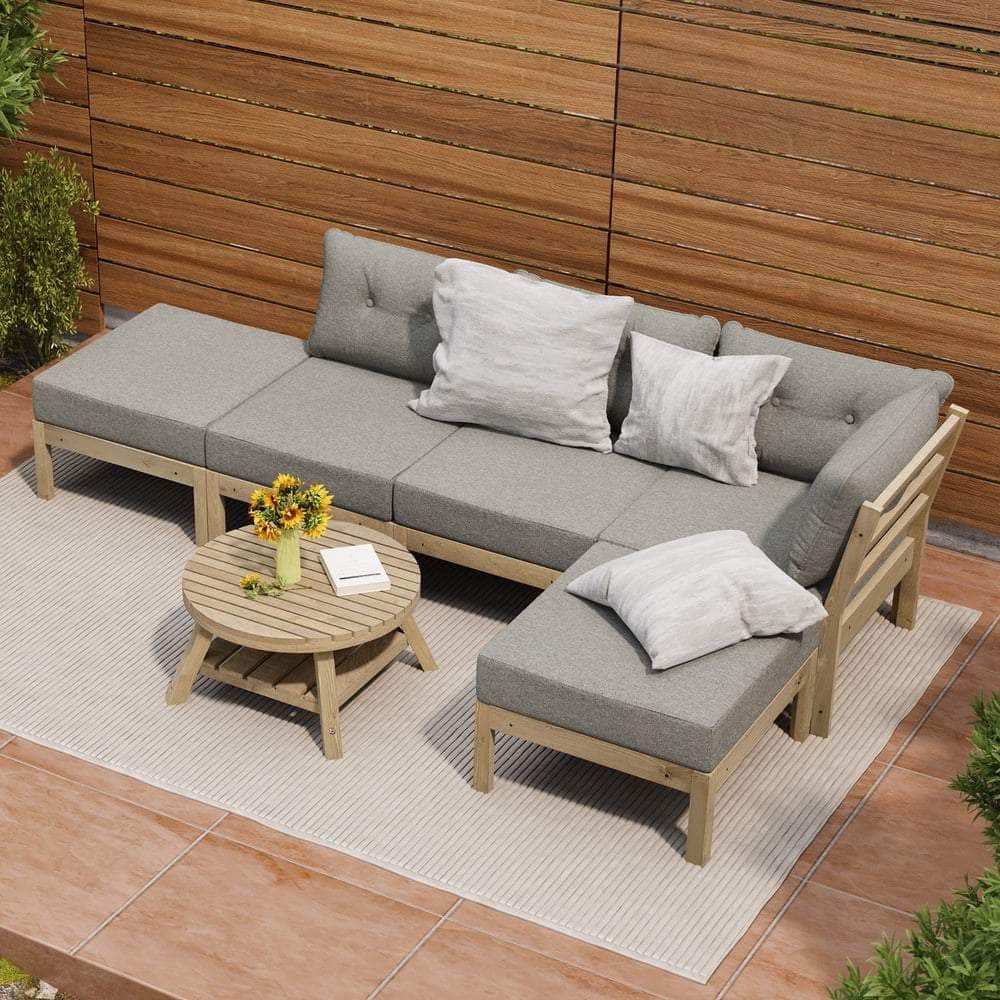 7-Piece Outdoor Lounge Sofa Set Garden Patio Rattan Furniture Grey