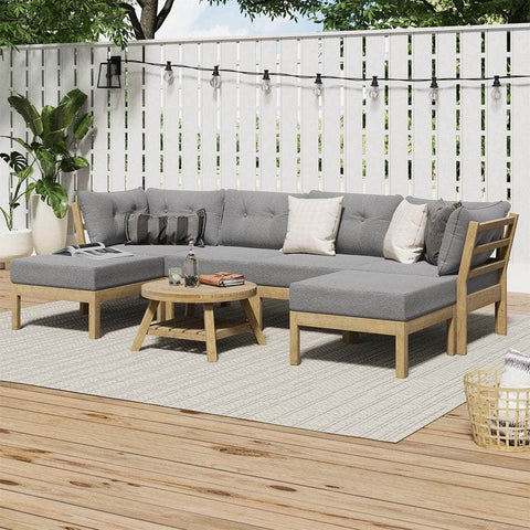 7 Piece Outdoor Lounge Sofa Set in Grey Rattan Garden Furniture for Patio