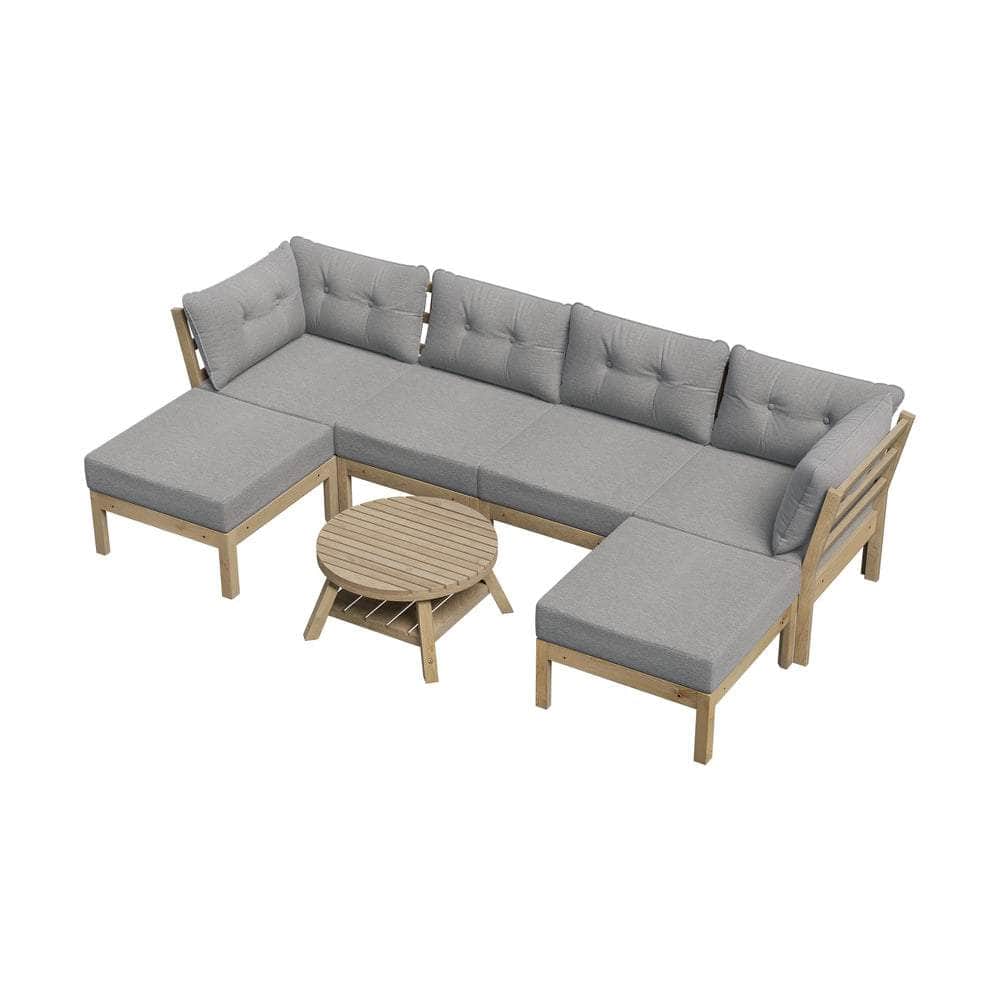 7 Piece Outdoor Lounge Sofa Set in Grey Rattan Garden Furniture for Patio