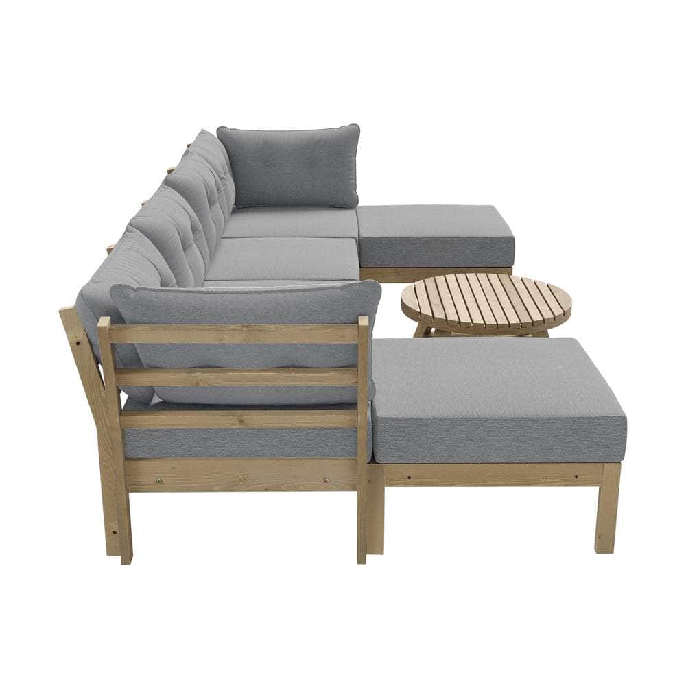7 Piece Outdoor Lounge Sofa Set in Grey Rattan Garden Furniture for Patio