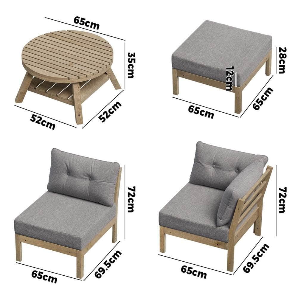 7 Piece Outdoor Lounge Sofa Set in Grey Rattan Garden Furniture for Patio