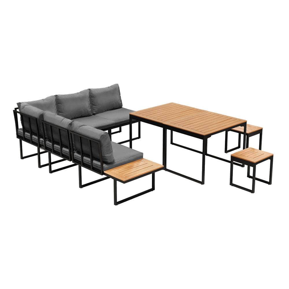 7 Seater Outdoor Dining Set Sofa Lounge Patio Table Stool Grey