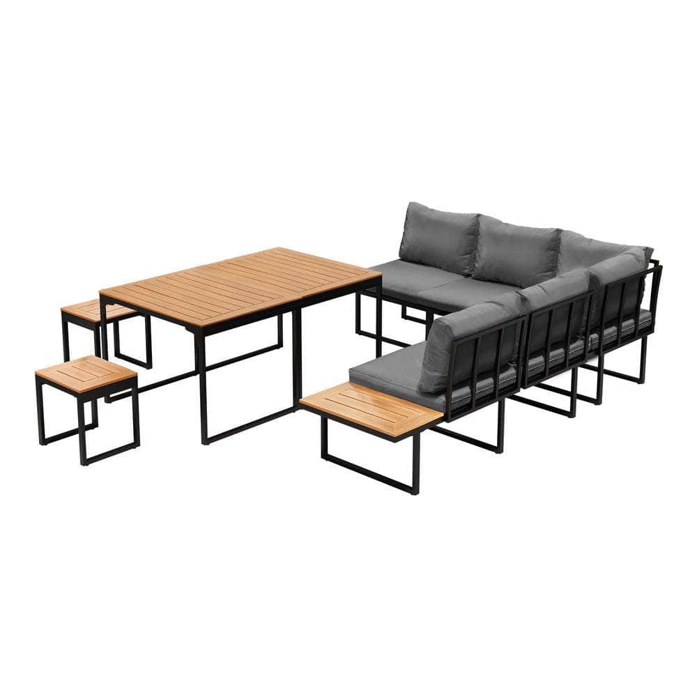 7 Seater Outdoor Dining Set Sofa Lounge Patio Table Stool Grey