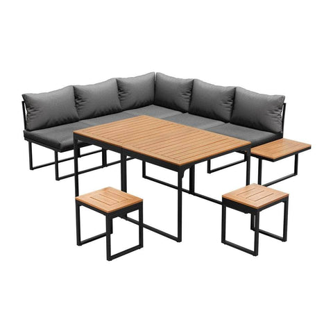 7 Seater Outdoor Dining Set Sofa Lounge Patio Table Stool Grey