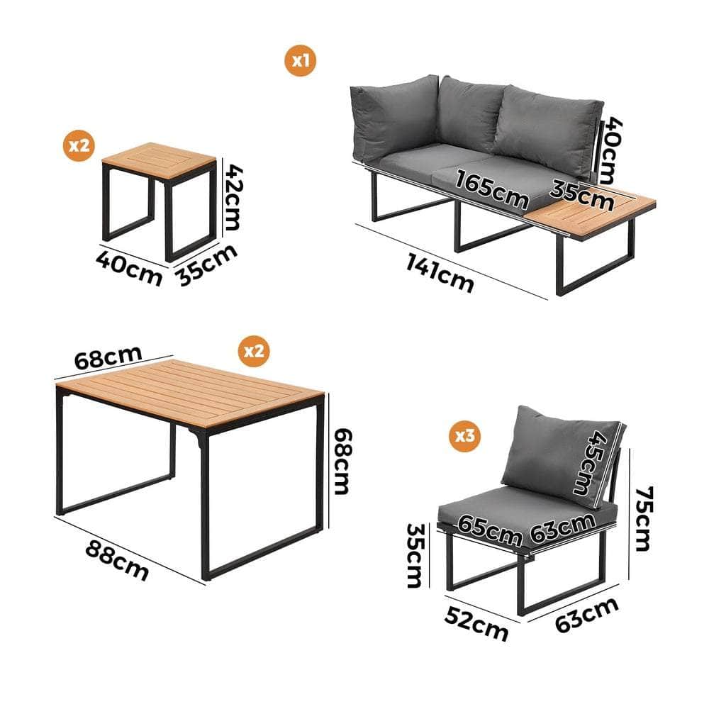 7 Seater Outdoor Dining Set Sofa Lounge Patio Table Stool Grey