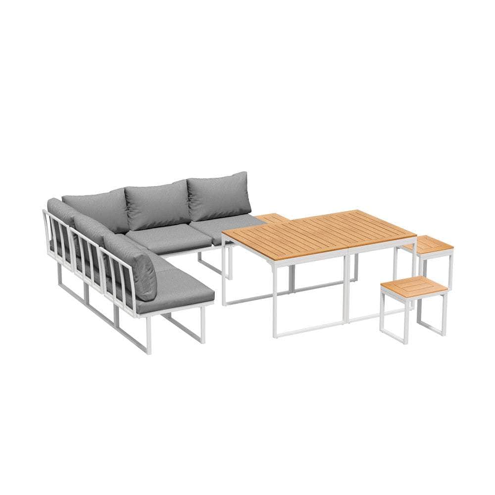 7 Seater Outdoor Dining Set Sofa Lounge Patio Table Stool White