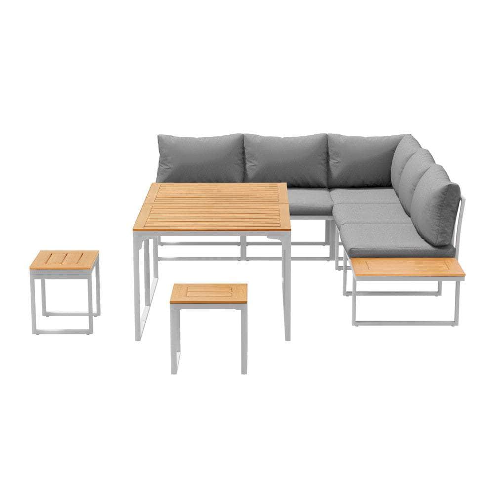 7 Seater Outdoor Dining Set Sofa Lounge Patio Table Stool White
