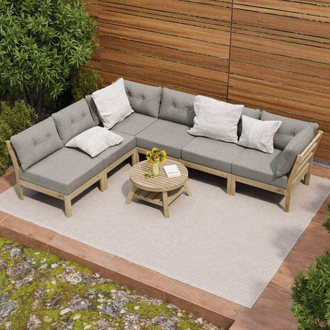 7-Seater Outdoor Sofa Set with Coffee Table Beige Patio Lounge Furniture