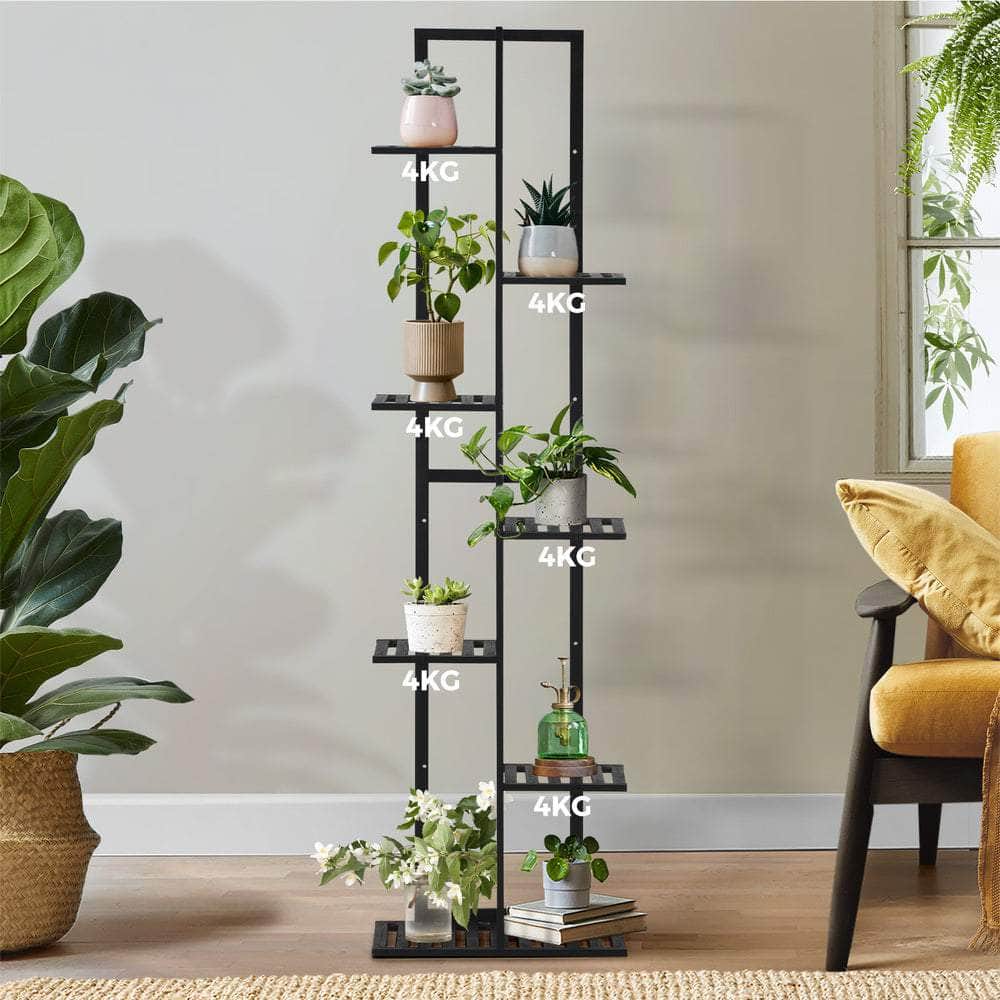 7 Tiers Bamboo Plant Stand Staged Black
