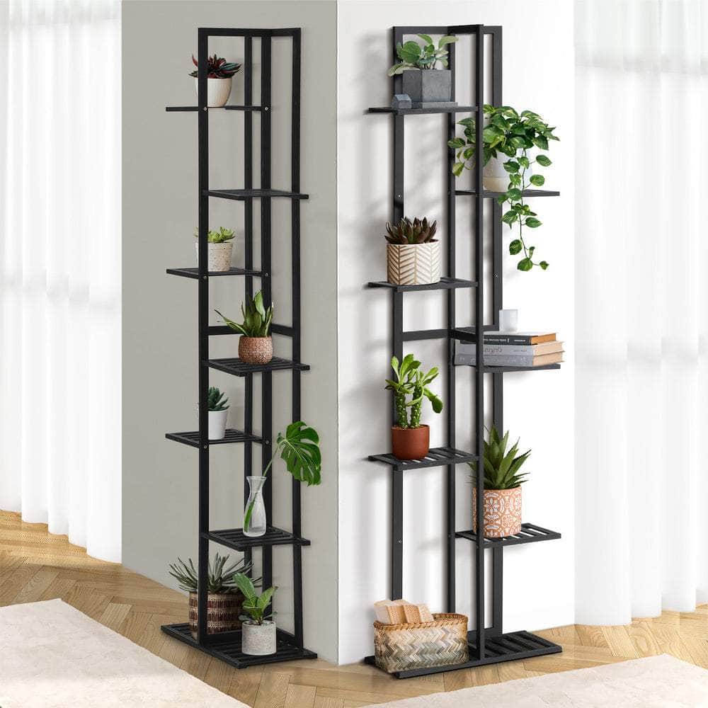 7 Tiers Bamboo Plant Stand Staged Black