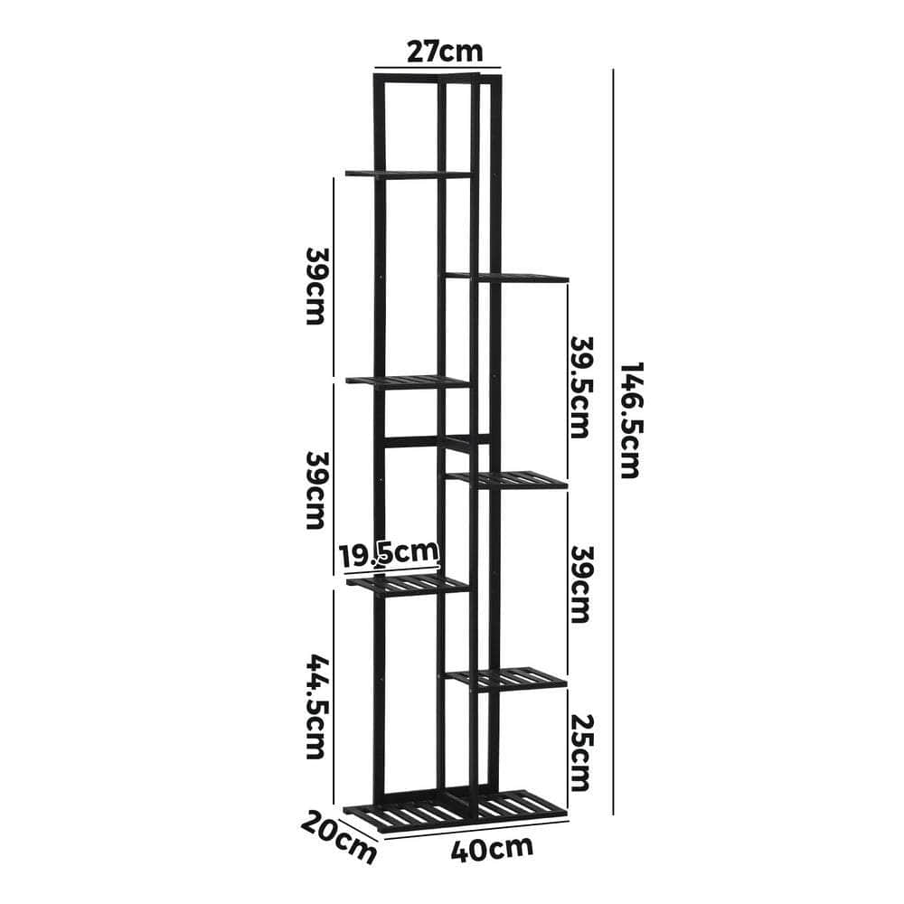 7 Tiers Bamboo Plant Stand Staged Black