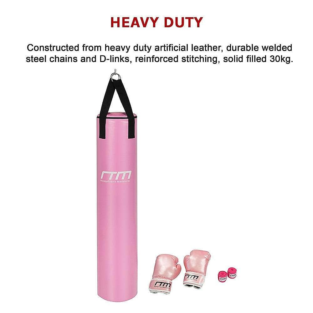 70Lb Red Heavy Bag Kit Punching Boxing Bag Gloves Hand Wraps