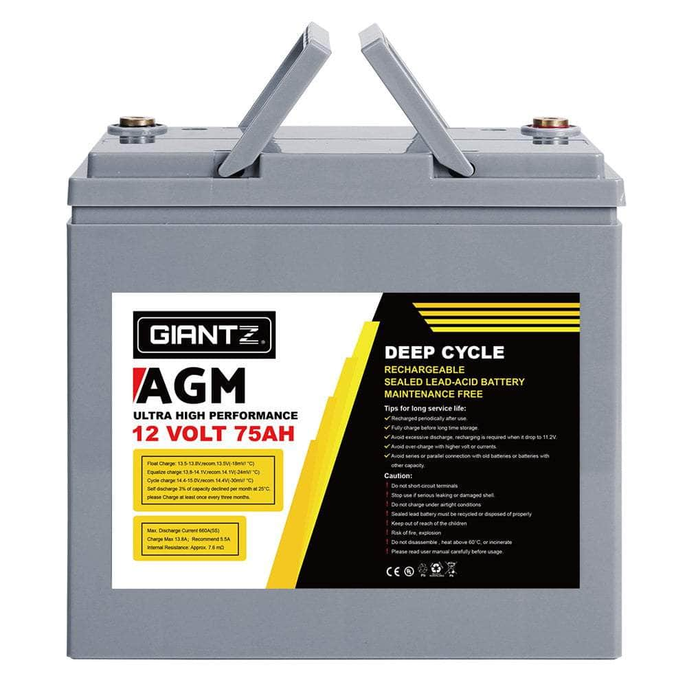 75Ah Deep Cycle Battery 12V AGM Marine Sealed Power Portable Box Solar Caravan Camping