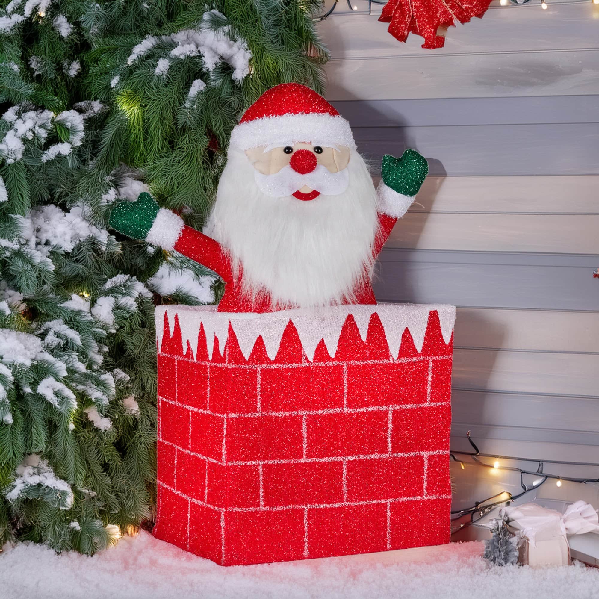 76cm Santa in Chimney Christmas Tree Warm White LED Lights Animated Decoration, 76Cm