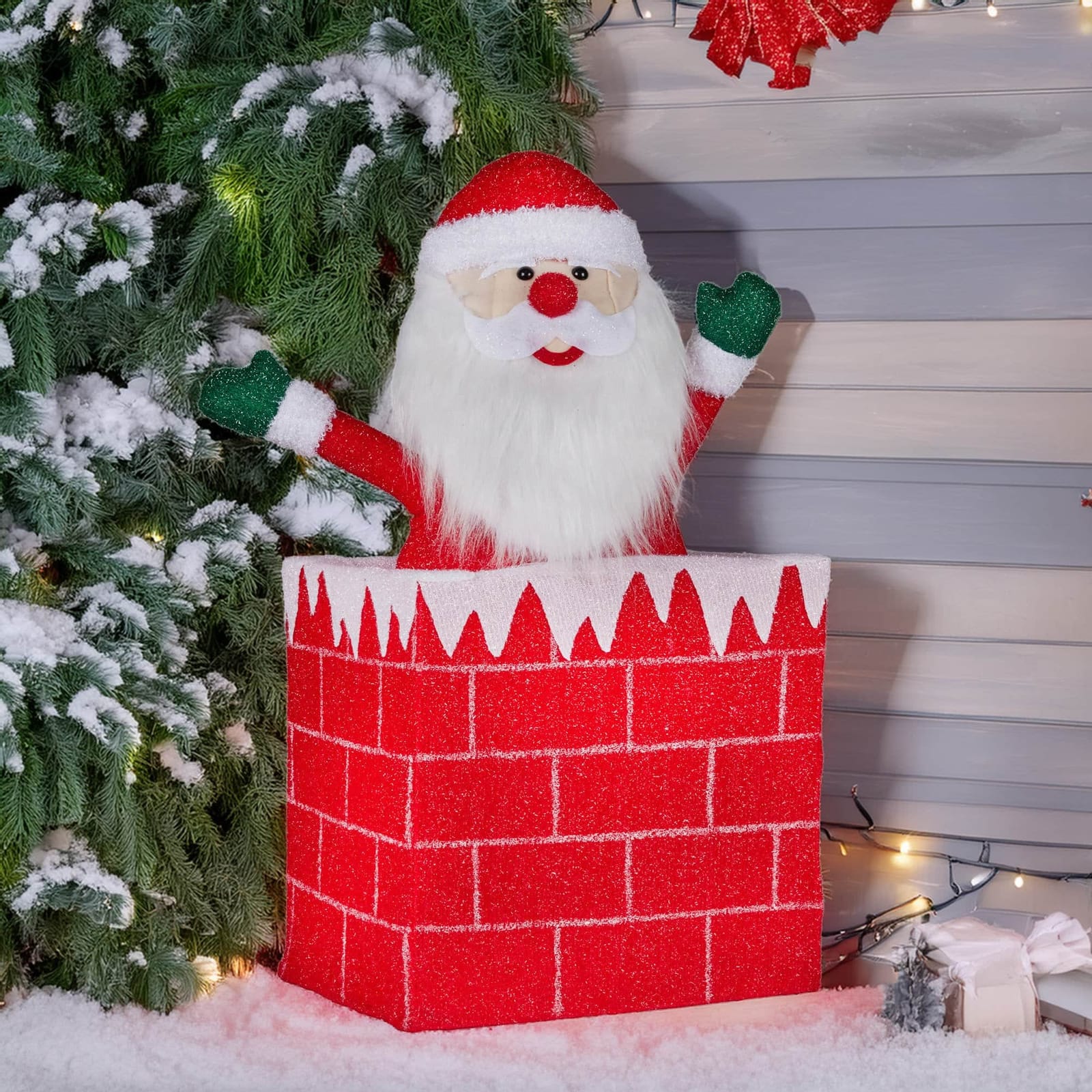 76cm Santa in Chimney Christmas Tree Warm White LED Lights Animated Decoration with White colour