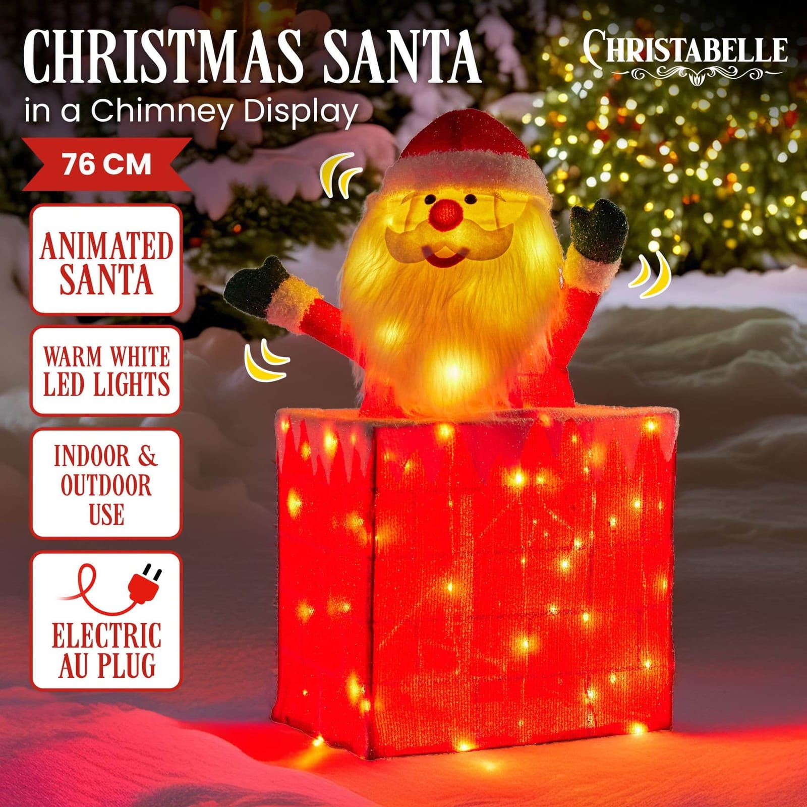 76cm Santa in Chimney Christmas Tree Warm White LED Lights Animated Decoration with 76Cm