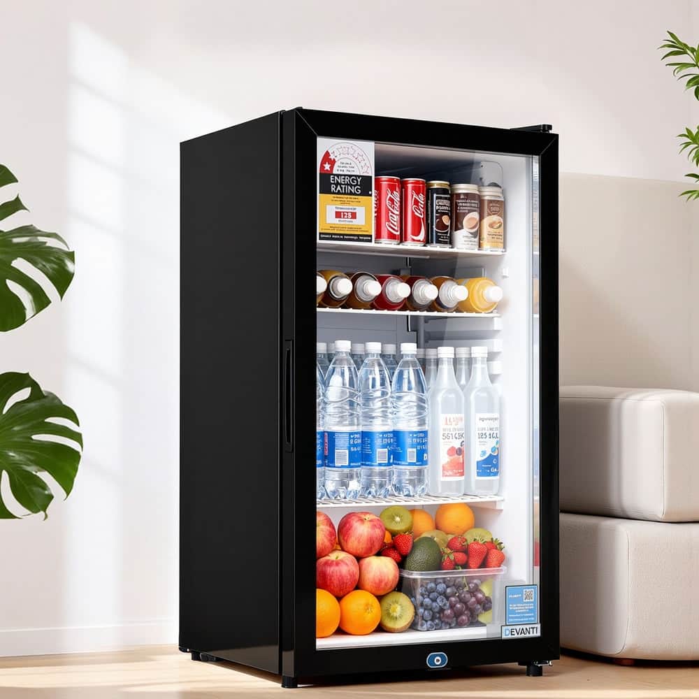 78L Bar Fridge Glass Door Mini Fridge Countertop Cooler Black King