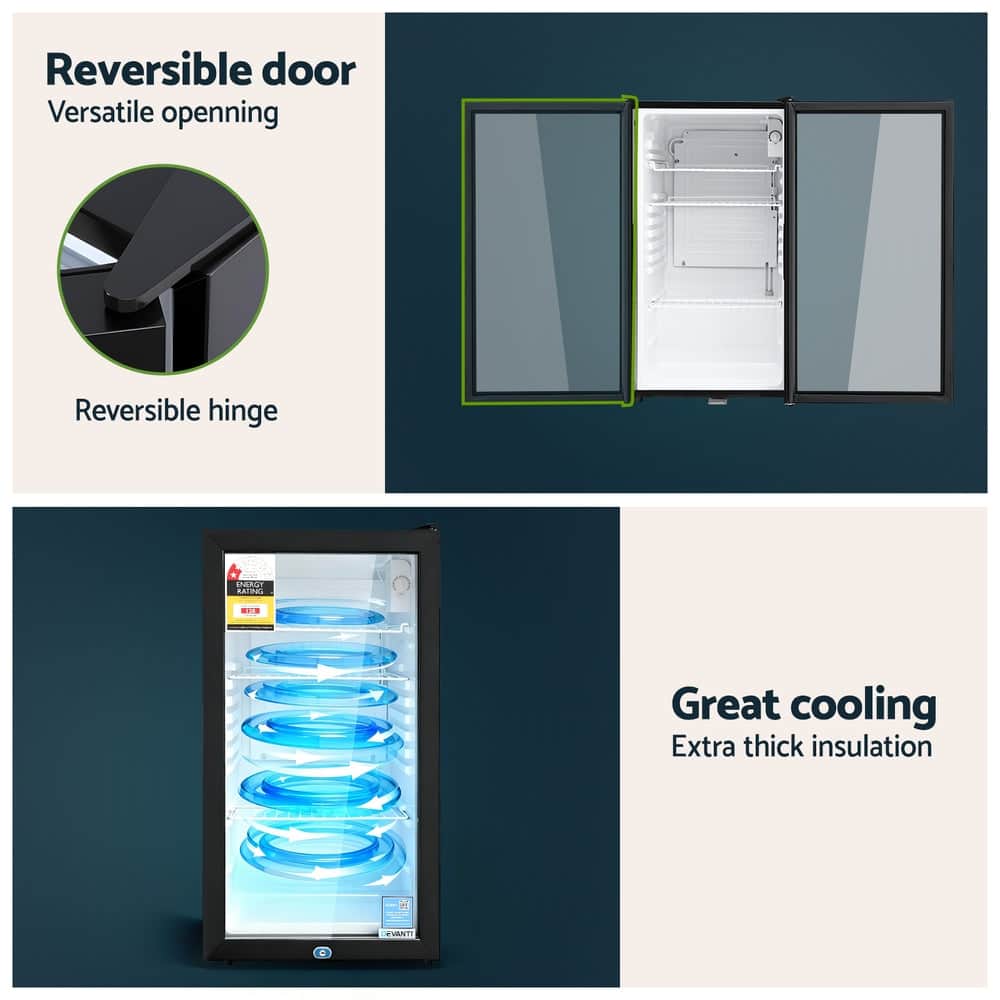 78L Bar Fridge Glass Door Mini Fridge Countertop Cooler Black King