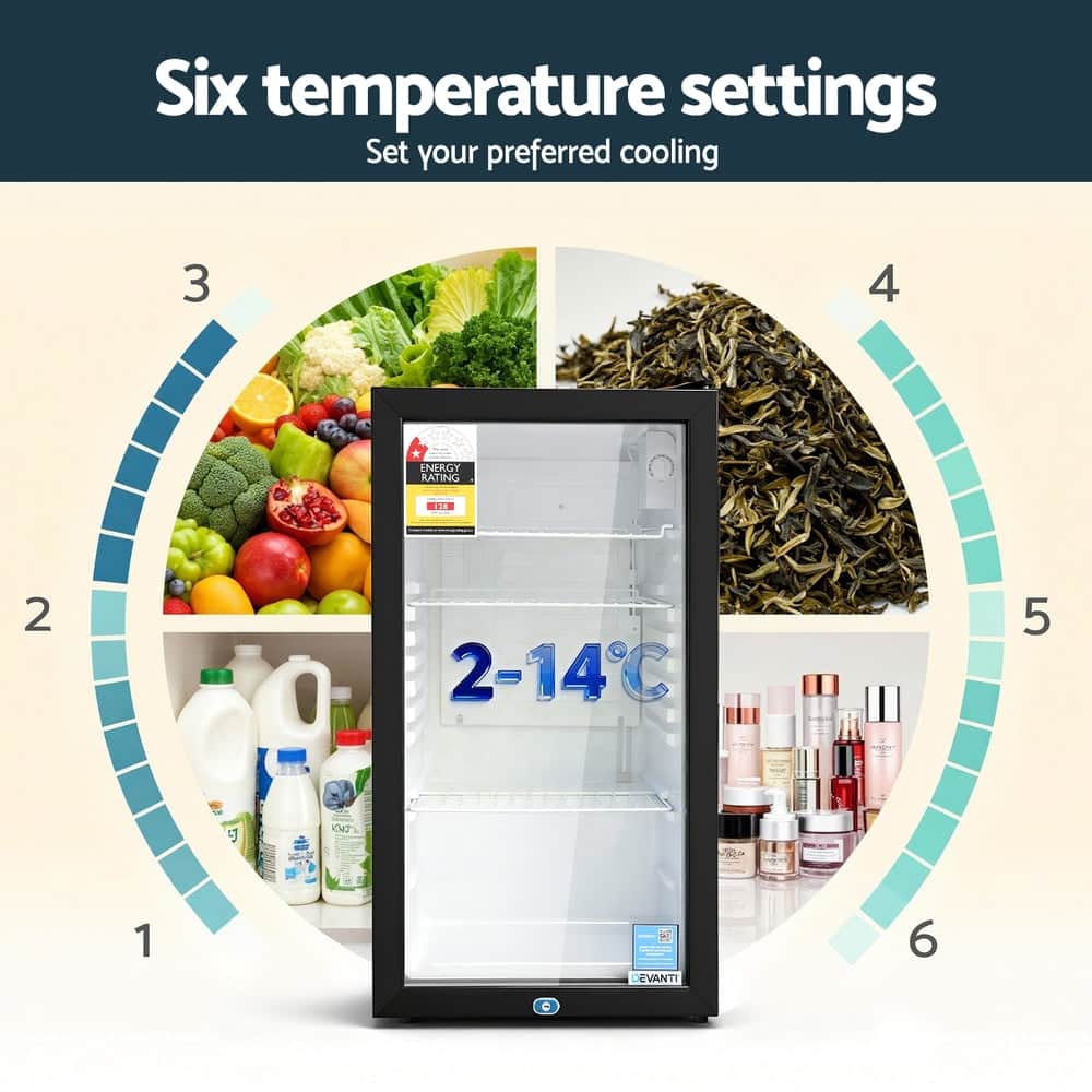 78L Bar Fridge Glass Door Mini Fridge Countertop Cooler Black King