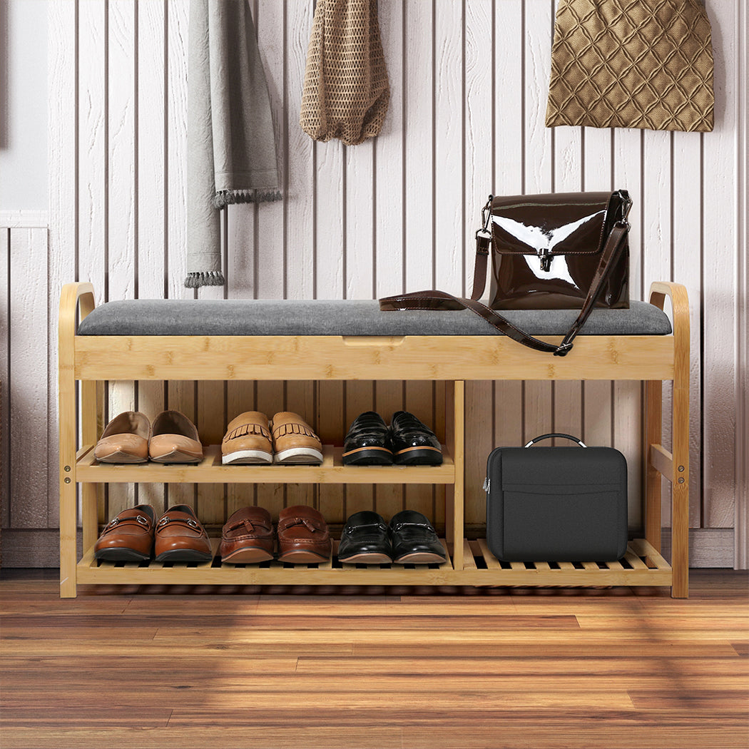Bamboo Shoe Rack Bench Seat 82.5x30x6cm