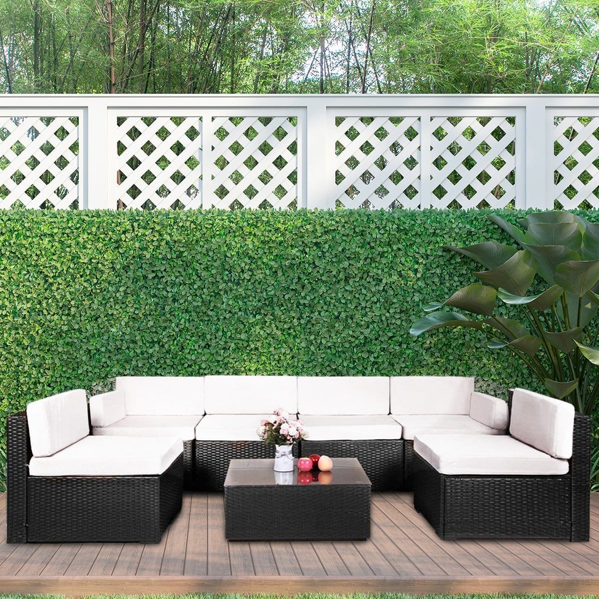 7pc Black PE Rattan Outdoor Sofa Furniture Garden Patio Set Black