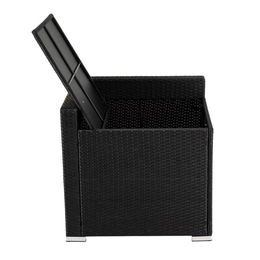 7Pc Outdoor Wicker Loveseat Setting With Storage Corner (Black)