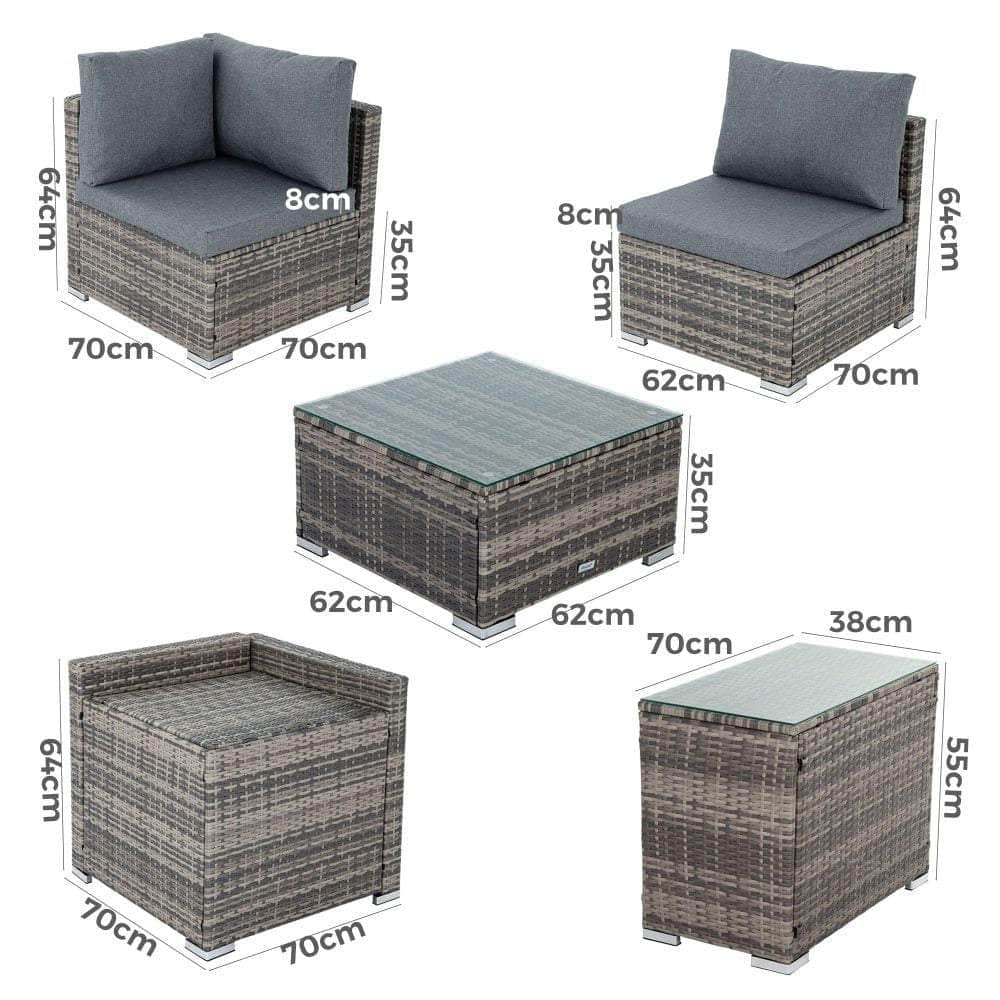 7Pc Outdoor Wicker Loveseat Setting With Storage Corner (Black)
