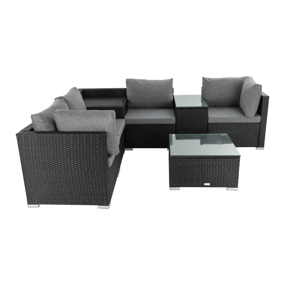 7Pc Outdoor Wicker Loveseat Setting With Storage Corner (Black)