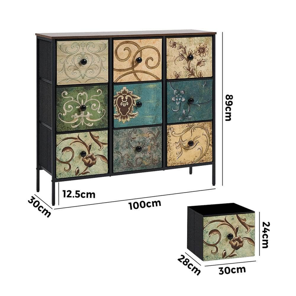 8 6 &9-Drawer Chest Fabric Tallboy Retro Vintage Dresser Bedroom Storage Organizer