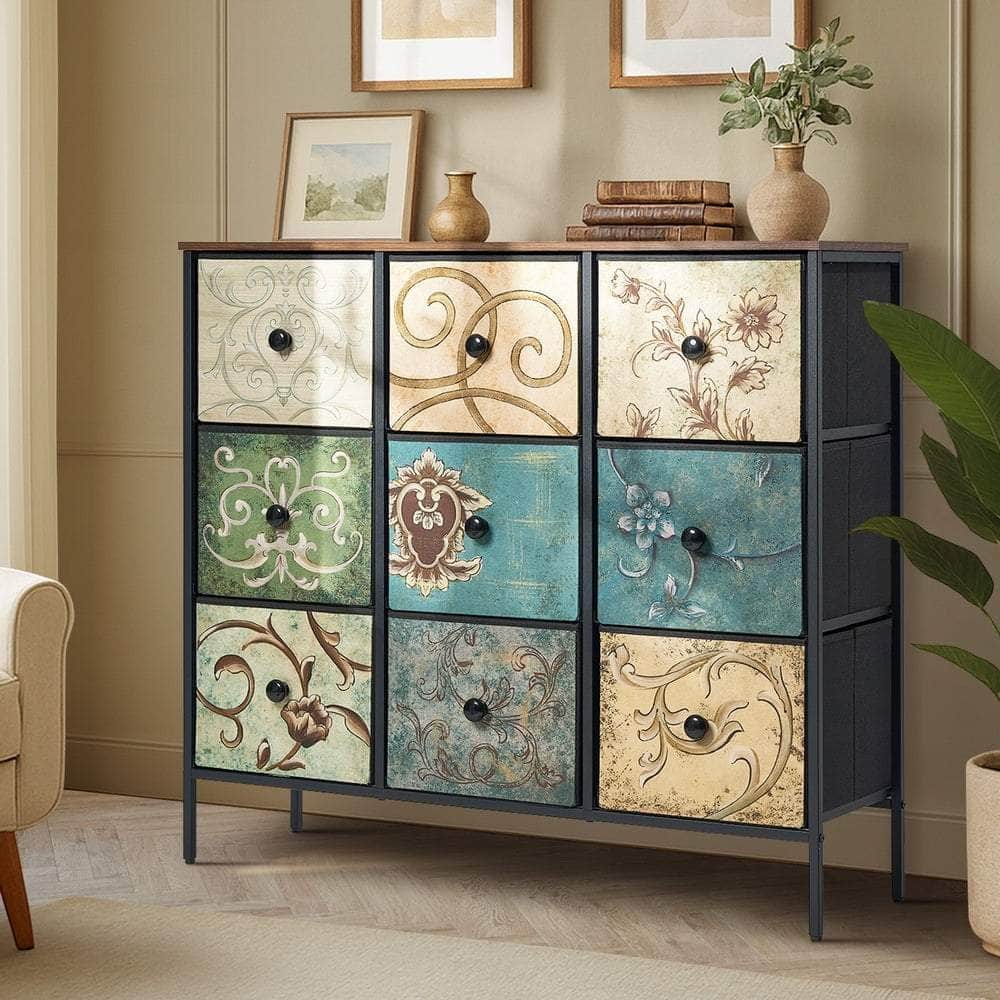 8 6 &9-Drawer Chest Fabric Tallboy Retro Vintage Dresser Bedroom Storage Organizer