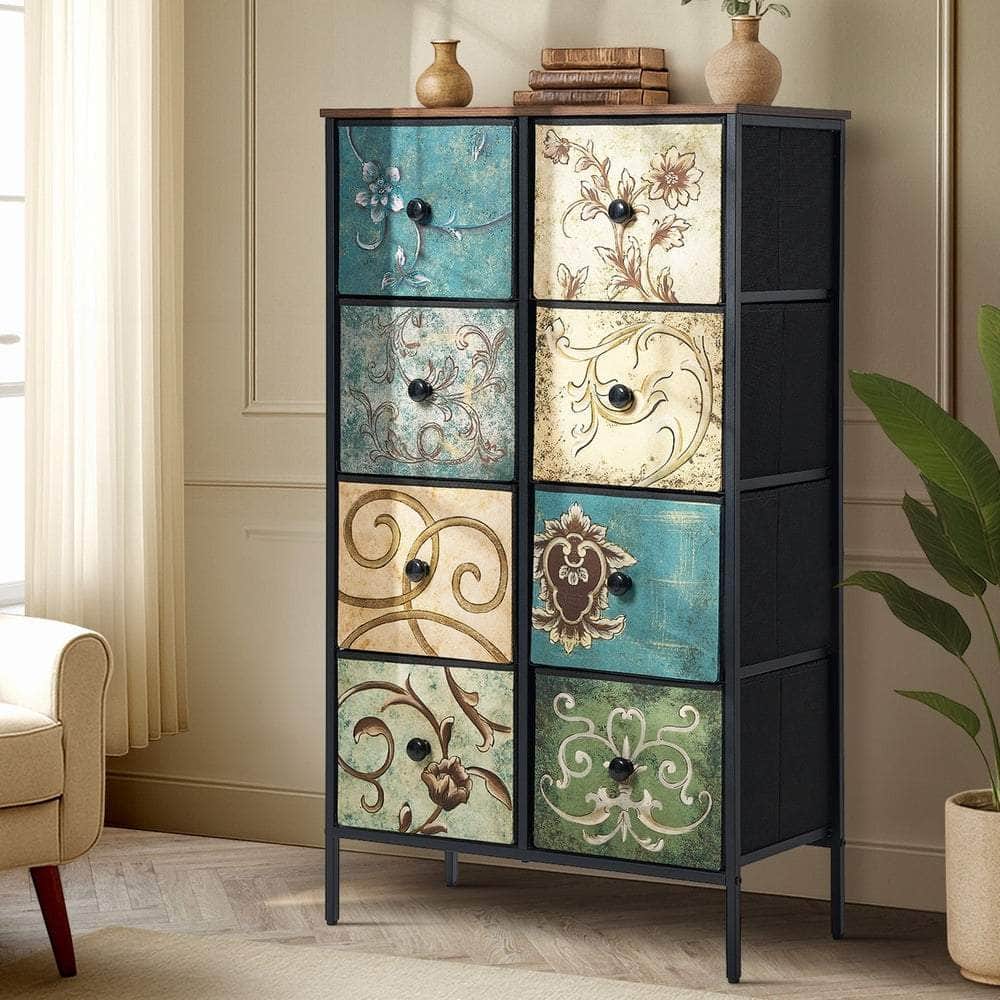 8 6 &9-Drawer Chest Fabric Tallboy Retro Vintage Dresser Bedroom Storage Organizer