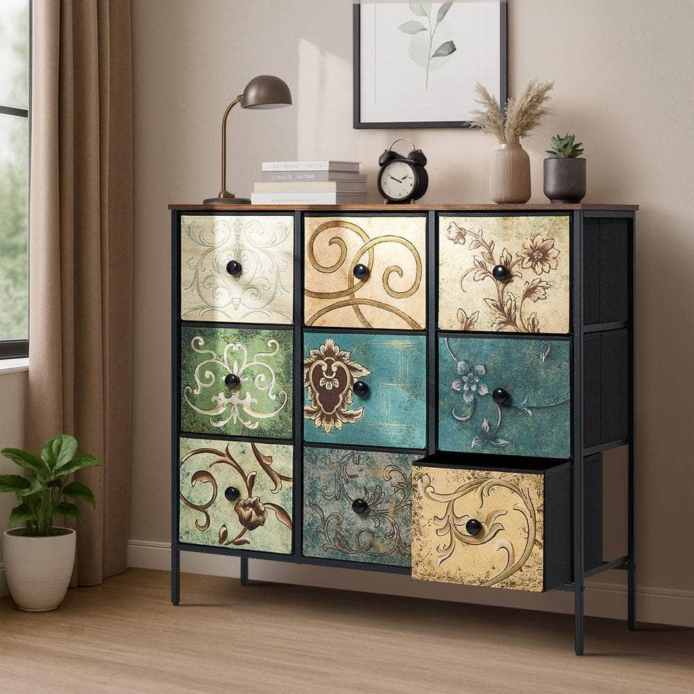 8 6 &9-Drawer Chest Fabric Tallboy Retro Vintage Dresser Bedroom Storage Organizer