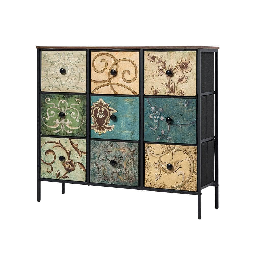 8 6 &9-Drawer Chest Fabric Tallboy Retro Vintage Dresser Bedroom Storage Organizer