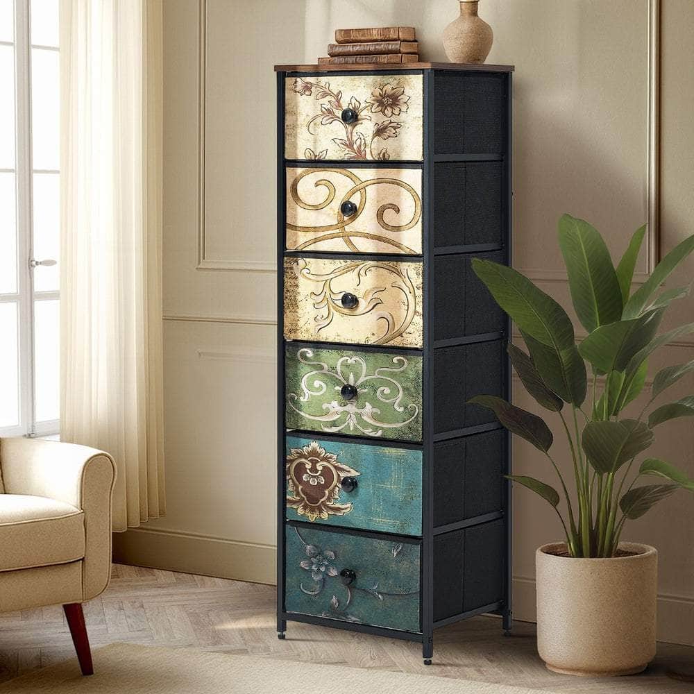 8 6 &9-Drawer Chest Fabric Tallboy Retro Vintage Dresser Bedroom Storage Organizer