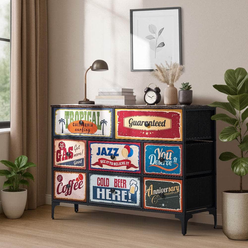 8 Chest of Drawers Fabric Retro Vintage Multi-colour