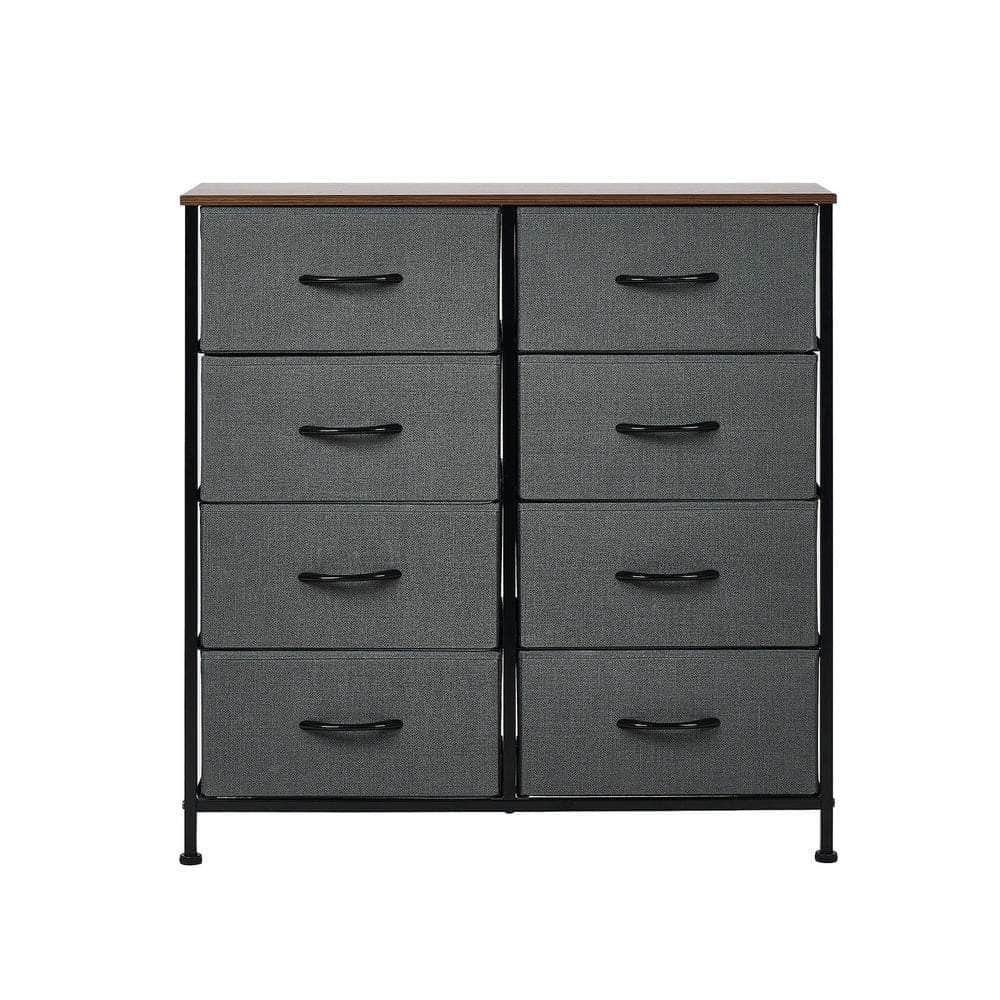 8-Drawer Chest Fabric Grey Wooden Tabletop Dresser Bedroom Storage Organizer