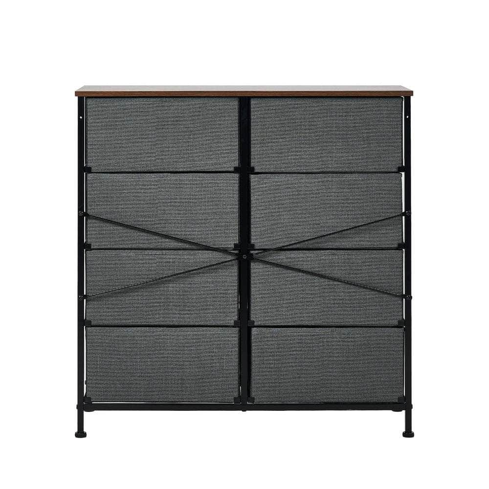 8-Drawer Chest Fabric Grey Wooden Tabletop Dresser Bedroom Storage Organizer