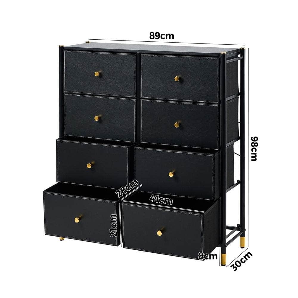 8-Drawer Chest PU Fabric Black Dresser Tallboy Bedroom Storage Organizer