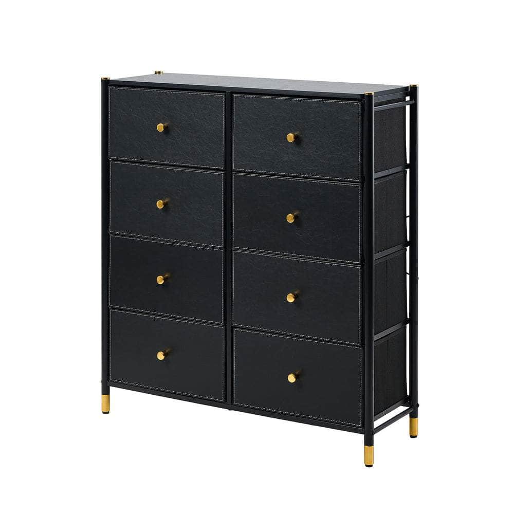 8-Drawer Chest PU Fabric Black Dresser Tallboy Bedroom Storage Organizer